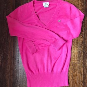 Lacoste Cozy V-neck Sweater Hot Pink Size 40
